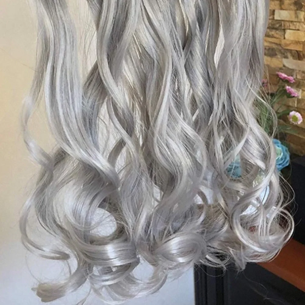 ⭐️20” SILVER GRAY CURLY One Piece CLIP INS *NWT*